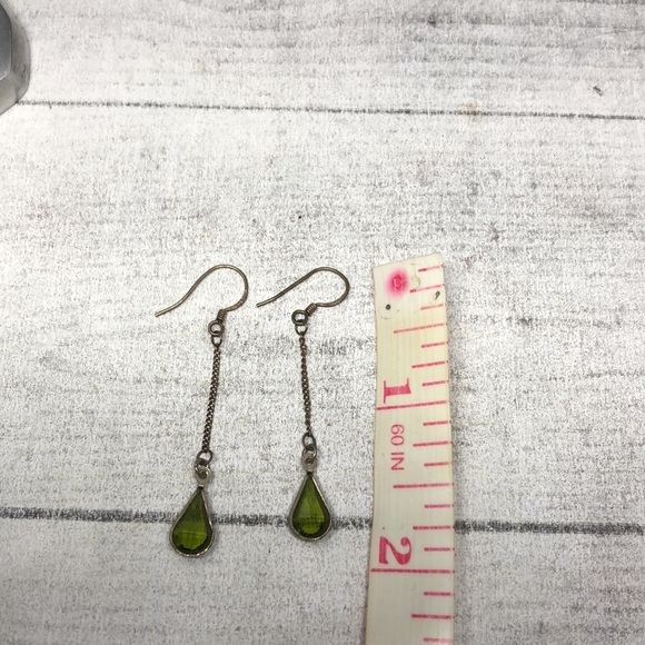 STERLING silver 925 green gemstone elegant long chain dangle earrings boho. - Picture 2 of 5